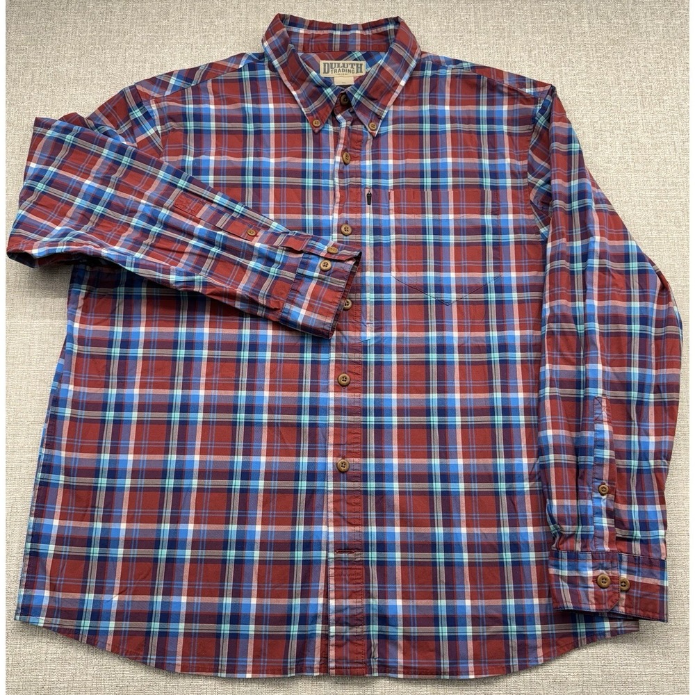 Duluth‎ Trading Cotton Spandex Long Sleeve Blue Red Plaid Shirt XL REG